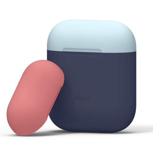 ELAGO Airpod 2 DUO Silicone Case Jean Indigo with Pastel Blue/Italian Rose top