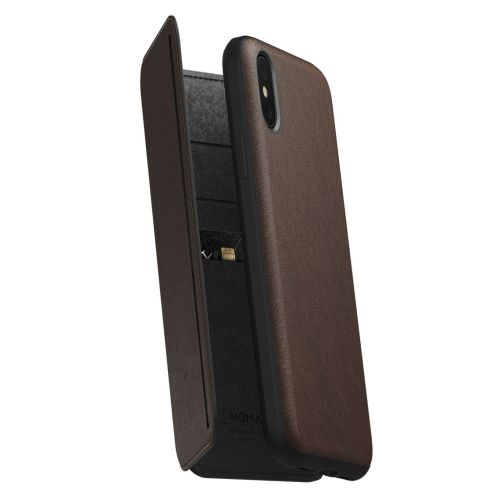 Nomad Folio, Leather, Tri-Fold, Rustic Brown, iPhone XS Max