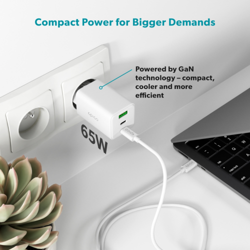 Epico 65W GaN Charger with USB-C Cable (2x USB-C, 1x USB-A)