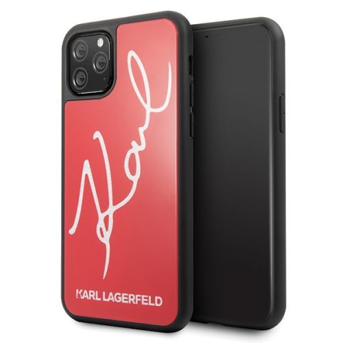 Karl Lagerfeld iPhone 11 Pro - Double Layer Tempered Hard Case Glitter Signature Red 